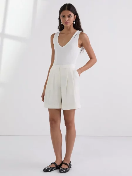 Karl Lagerfeld pantaloni scurți uni high waist bej