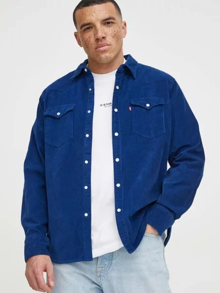 Риза Levi's мъжка със стандартна кройка с класическа яка синьо