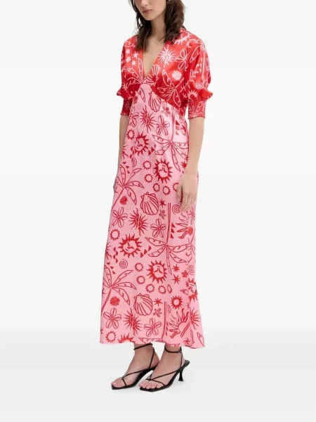 Rochie midi Never Fully Dressed cu imagine cu decolteu în V până la genunchi roșu