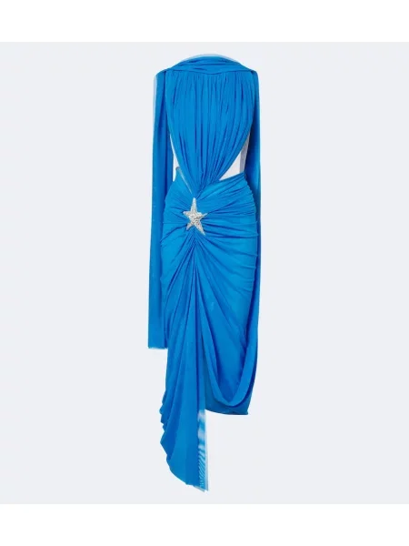 Rochie midi David Koma din tul drapată albastru