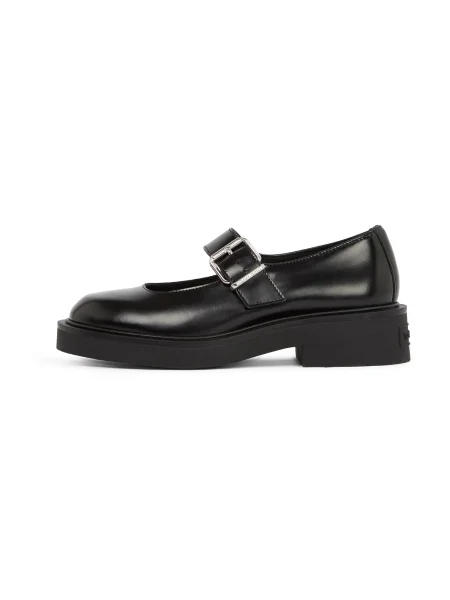 Tommy Jeans pantofi de piele TJW MARY JANE SHOE femei cu plat negru