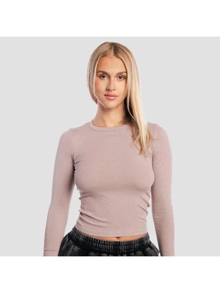 Koszulka fitness z długim rękawem slim Aura brązowa