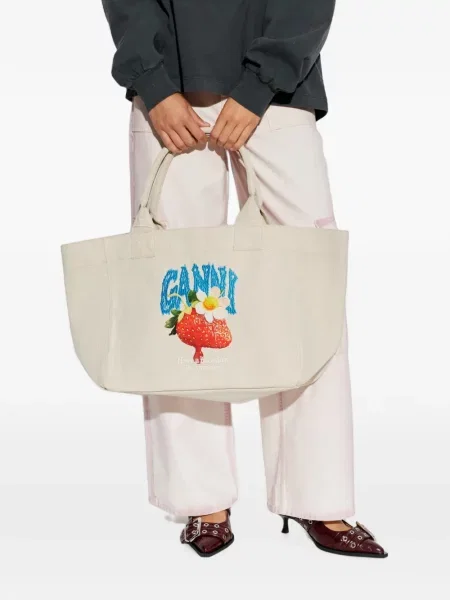 Geantă shopper Ganni cu broderie