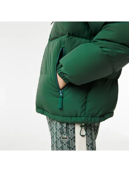 Lacoste Pikowana Wodoodporna Krótka Kurtka zielona