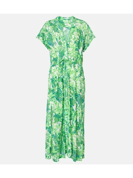 Rochie maxi Poupette St Barth cu imagine cu gât halter de costum verde