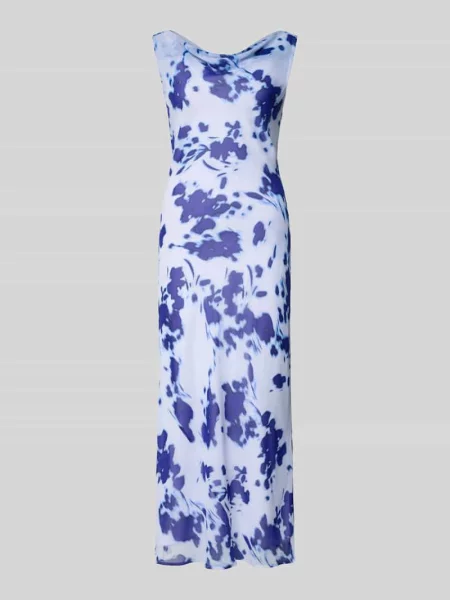 Sukienka midi z szyfonu z lejącym dekoltem Calvin Klein Womenswear niebieska