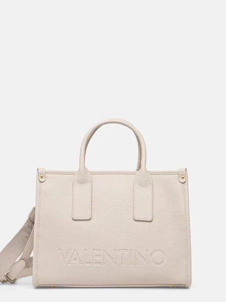 Lniana torebka Valentino Bags beżowa