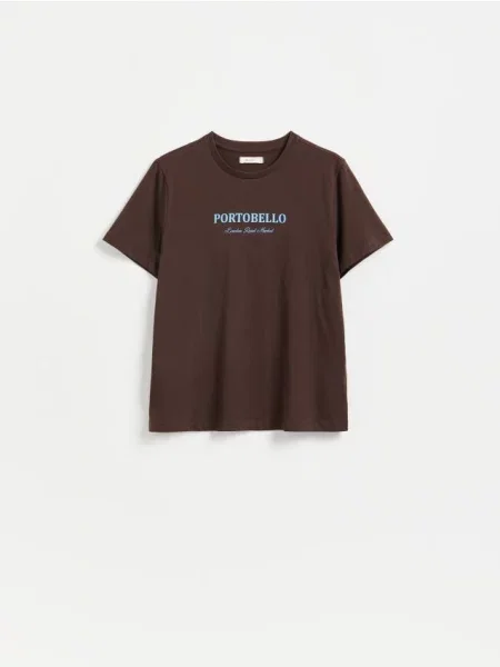 Reserved Tricou din cu imprimeu maro-închis maro