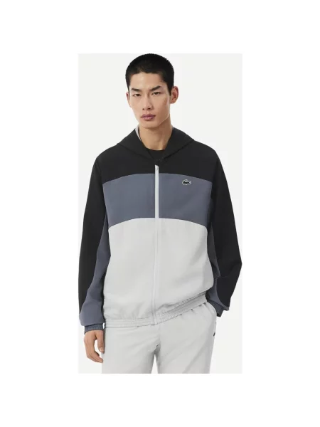 Kurtka z kapturem Lacoste Sport Colour-Block czarny jasnoszary XS biały
