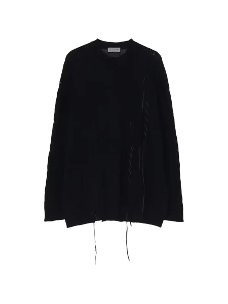 Pulover Yohji Yamamoto zdrențuiți cu decolteu rotund negru