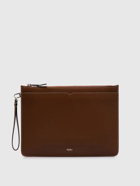 Шкіряний клатч Max Mara коричневий