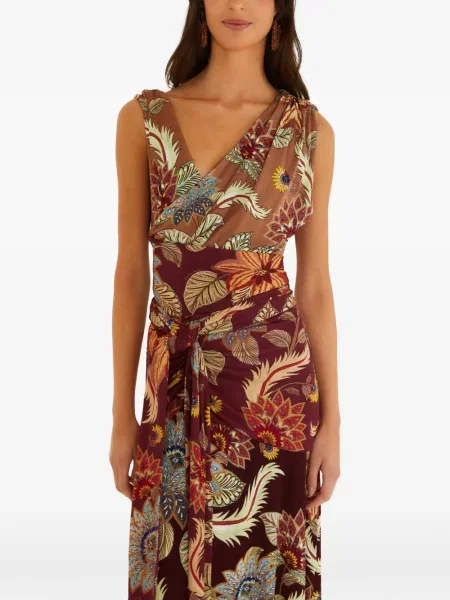 Rochie midi Farm Rio cu model floral maro