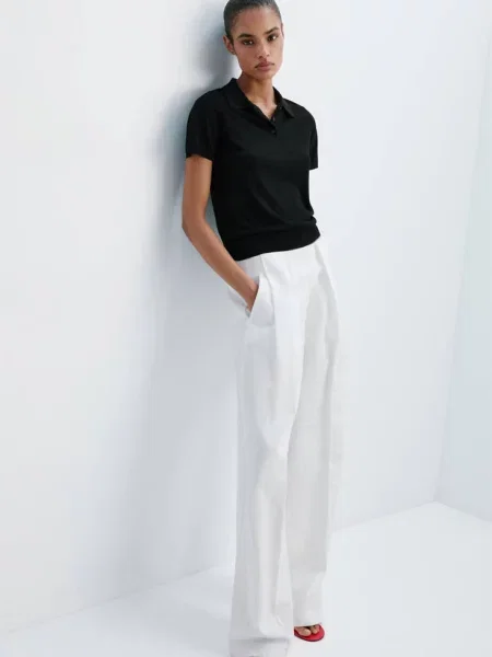 Sweter z cienkiej dzianiny z kołnierzykiem polo Kobieta XS MANGO czarny