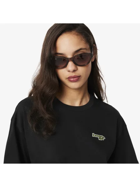 Lacoste T-Shirt Z Okrągłym Dekoltem Relaxed Fit czarny
