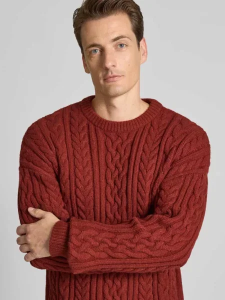 Sweter z dzianiny z wzorem warkocza Jake*s Studio Men czerwony