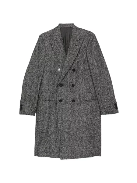 Palton Caruso cu model herringbone cu două rânduri de nasturi gri