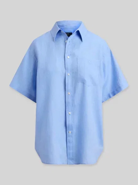 Bluzka koszulowa Oversized z czystego lnu Polo Ralph Lauren niebieska