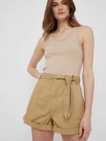 Къс панталон Pepe Jeans Kaylee Short с изчистен дизайн с висока талия зелено