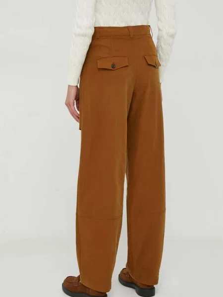 Kalhoty Sisley široké high waist hnědá
