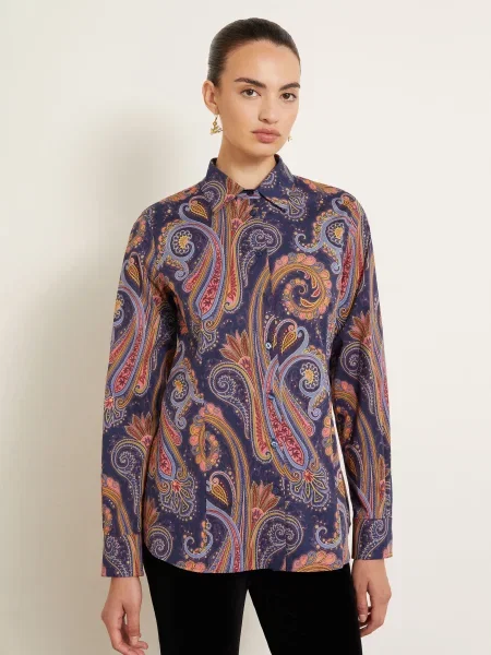 Etro Košilová Halenka tmavě fialová / růžová / tmavě modrá