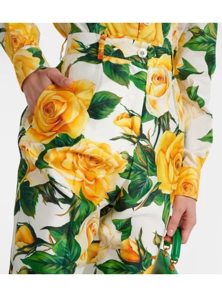 Svilen hlače z visokim pasom Dolce&gabbana z visokim pasom s cvetličnim vzorcem