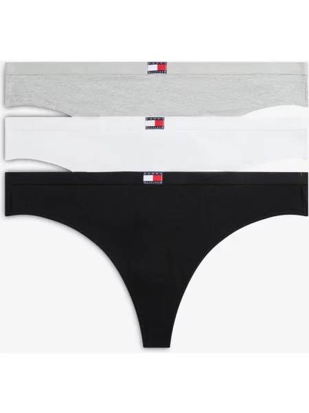 Stringi Tommy Hilfiger Flag Logo szary czarny 3 sztuki XS biały
