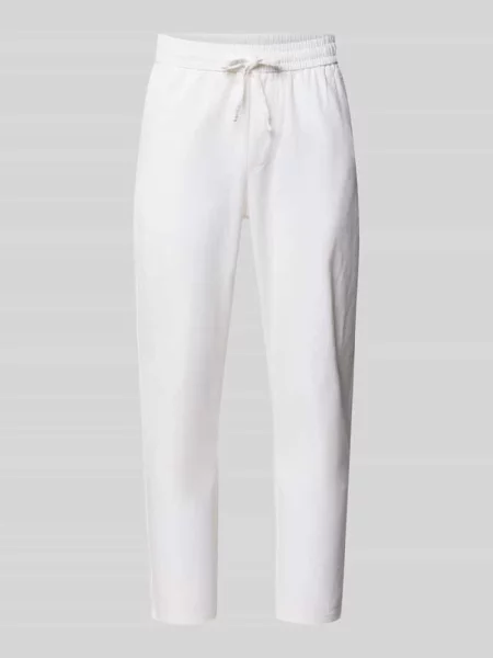 Spodnie lniane o kroju tapered z mieszanki bawełny i lnu model LINUS' Only & Sons białe
