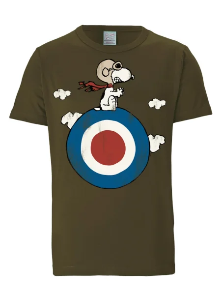 LOGOSHIRT Tricou Peanuts Snoopy Pilot albastru / oliv / roșu alb