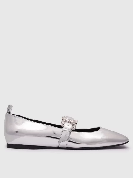 Сріблясті шкіряні балетки Twenty Buckle з кристалами Sergio Rossi