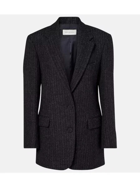 Sacou Dries Van Noten de lână cu dungi gri