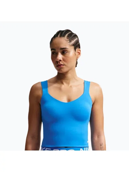 Tricou de antrenament pentru femei Nike Pro Sculpt Medium Support Padded Tank light photoblue/white alb