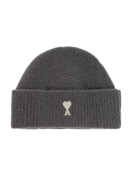 Czapka Ami Paris wełniana z logo w serca szara
