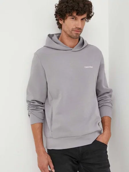 Суичър с качулка Calvin Klein с качулка сиво