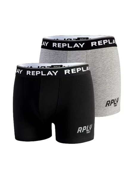 REPLAY Boxeri gri amestecat / negru alb
