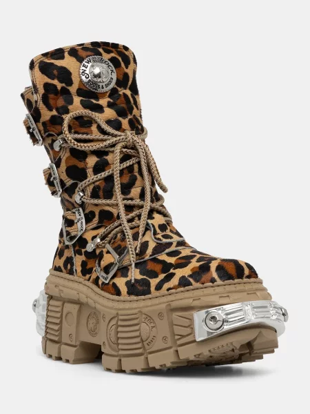 Кожени кубинки New Rock PELO LEOPARDO CUERO кафяво с платформа бежово