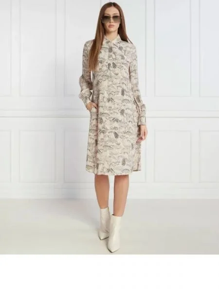 Marc Cain Rochie cu adaos de mătase bej