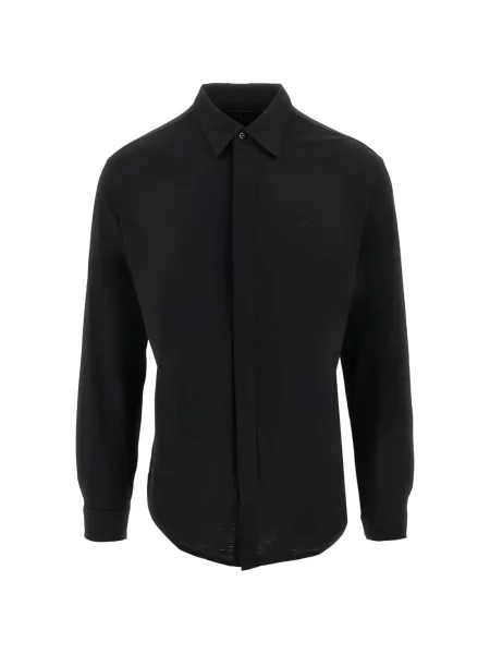 Cămașă Emporio Armani cu broderie de lână negru