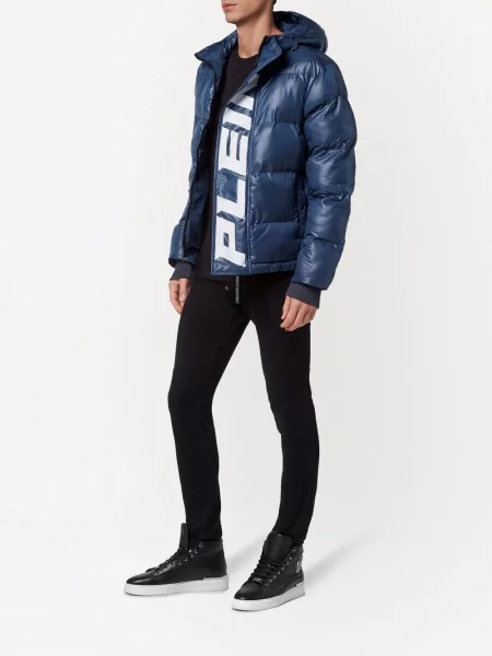 Długa kurtka Philipp Plein z logo niebieska