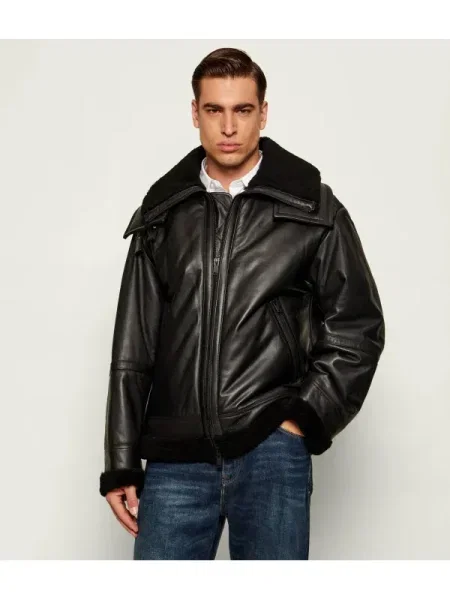 BOSS Geacă de piele Joglaci negru