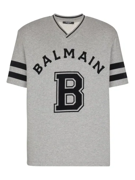 Tričko Balmain s potiskem s výstřihem do v šedé