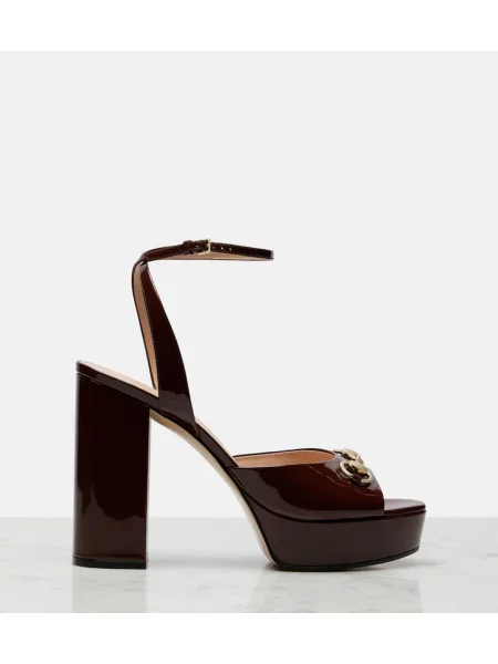 Sandale Gucci din piele de lac maro