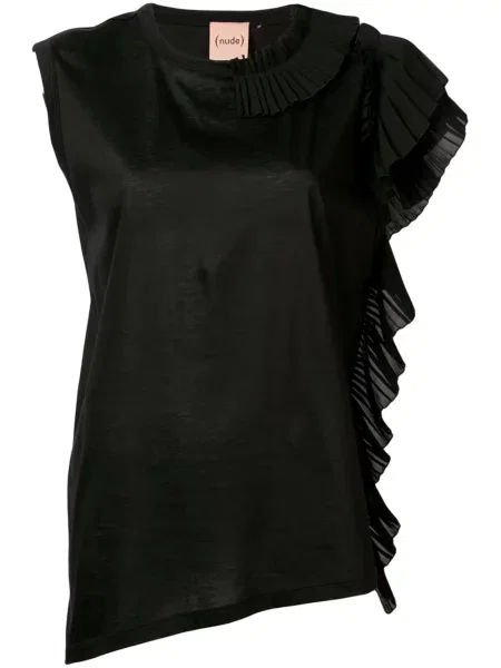 Top Nude plisat negru
