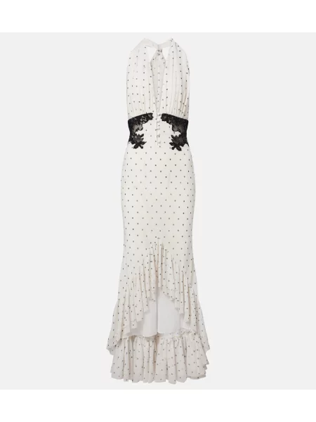 Rochie maxi Self-portrait cu buline din dantelă alb