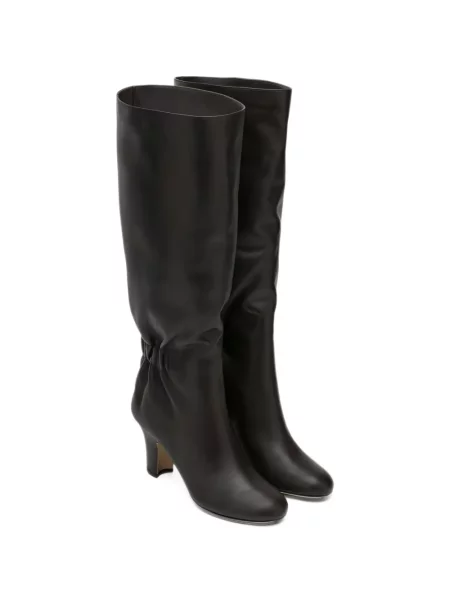 Botine Ferragamo din piele cu volane maro