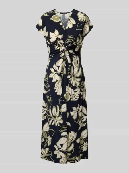 Sukienka midi z dekoltem w serek i wiązanym detalem Betty Barclay granatowa