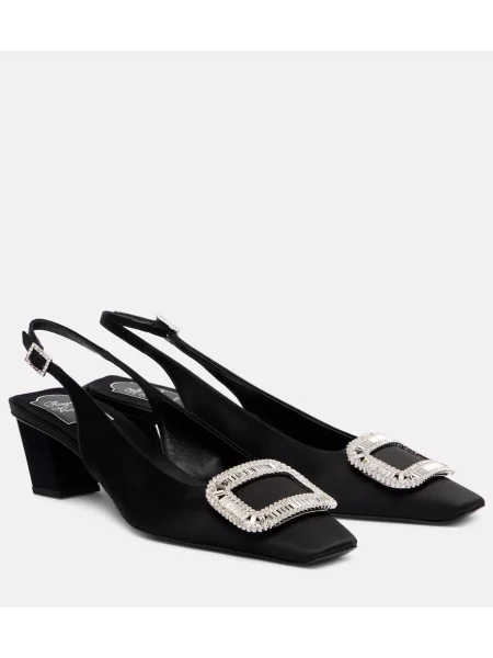Pantofi cu toc Roger Vivier din satin slingback negru