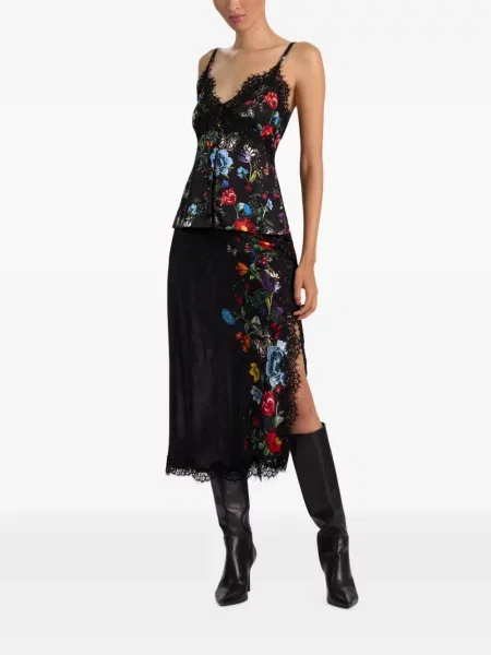Fustă midi Alice + Olivia din dantelă negru