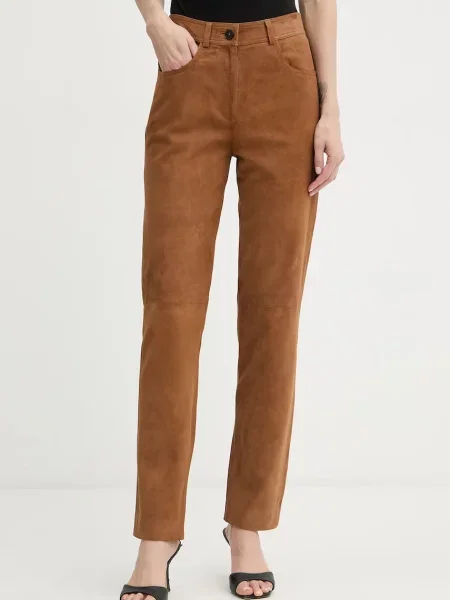 Luisa Spagnoli pantaloni pentru femei din piele întoarsă Aletta maro