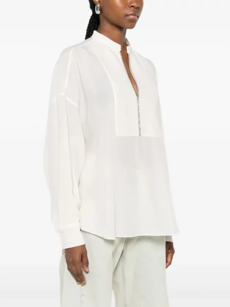 Bluză Brunello Cucinelli de mătase alb