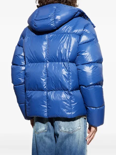 Geacă cu puf Moncler cu glugă albastru